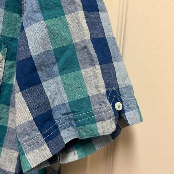 Ben Sherman Blue / Green Plaid Button Down Short Sleeve Shirt - Picture 3 of 10